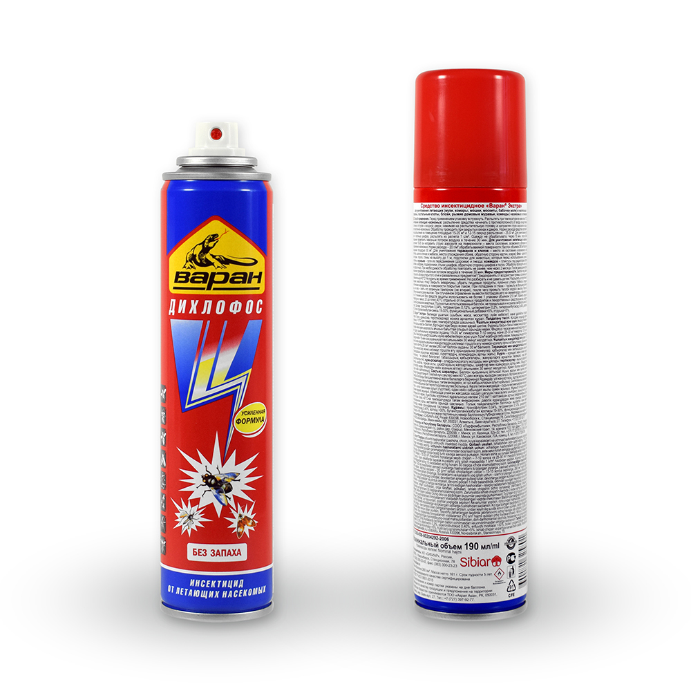 Средство инсектицидное от мух, муравьев, тараканов ДИХЛОФОС 300 мл, ВАРАН ЭКСТРА, без запаха, СИБИАР, 5-03.03.001.06