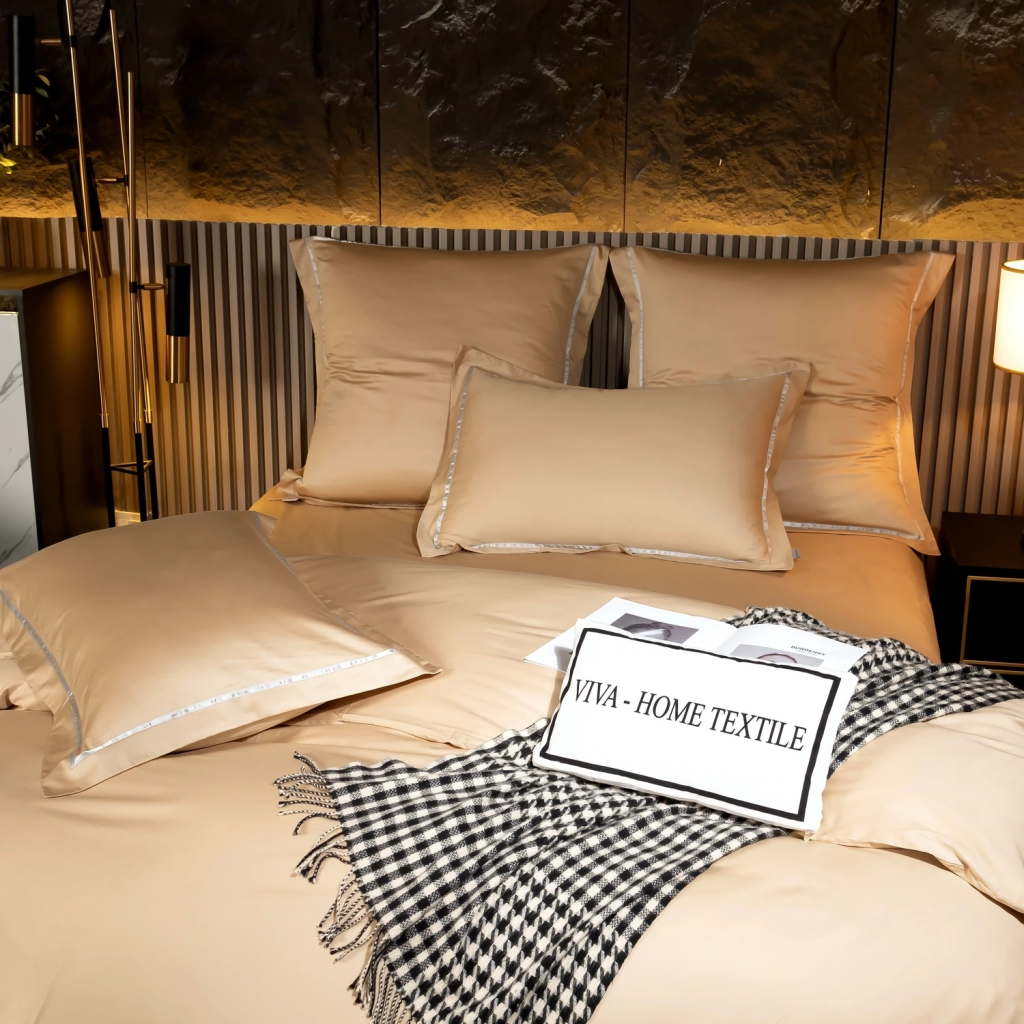 Комплект постельного белья Однотонный Сатин Премиум широкий кант на резинке OCPKR026