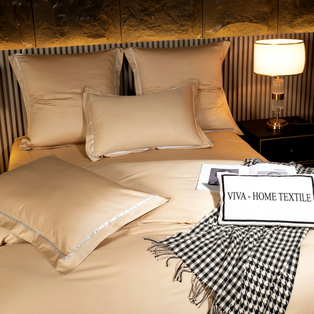 Комплект постельного белья Однотонный Сатин Премиум широкий кант на резинке OCPKR026