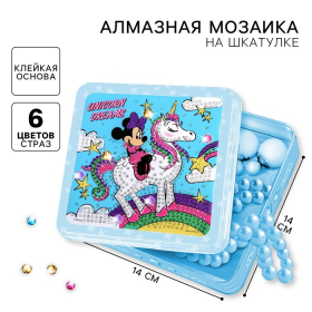 Алмазная мозаика на шкатулке, 14х14 см, Минни Маус и Единорог