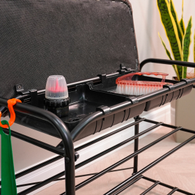 Банкетка для обуви "Альфа-23СЯ", 650х300х480 мм, 2 полки, ящик, металл/кожзам, черный/коричневый, ПДОА23СЯ Ч