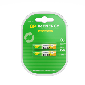 Батарейки аккумуляторные GP ReEnergy Ni-Mh мизинчиковые КОМПЛЕКТ 2 шт., ААА (HR03), 950 mAh, 100AAAHCRGY, 100AAAHCRGY-2CR
