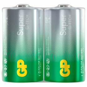Батарейки КОМПЛЕКТ 2 шт., GP Super G-Tech, D (LR20, 13А), алкалиновые, в пленке, 13A-OS2