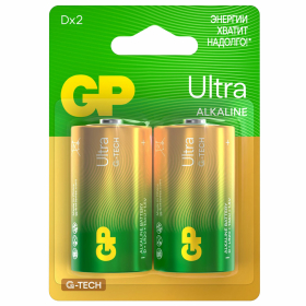 Батарейки КОМПЛЕКТ 2 шт., GP Ultra G-Tech, D (LR20, 13А), алкалиновые, блистер, 13AU-CR2