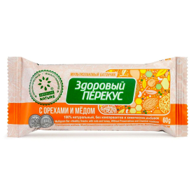Батончик-мюсли ЗДОРОВЫЙ ПЕРЕКУС с орехами и медом, 20 шт. по 60 г, 16917