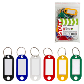 Бирки для ключей КОМПЛЕКТ 20 ШТ., длина 50 мм, инфо-окно 30х15 мм, АССОРТИ, STAFF, 237487