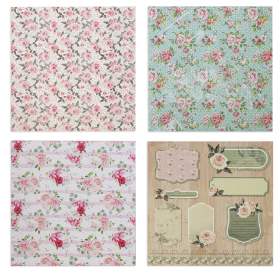 Бумага для скрапбукинга 30х30 см "Шебби-шик", двусторонняя, 12 листов, 12 дизайнов, 180 г/м2, ОСТРОВ СОКРОВИЩ, 662764