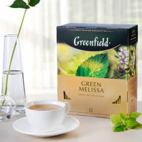 Чай GREENFIELD "Green Melissa" зеленый с мятой и мелиссой, 100 пакетиков в конвертах по 1,5 г, 0879