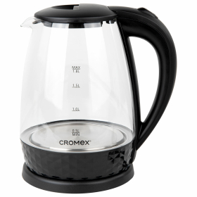 Чайник электрический CROMEX KT-308, 1,8 л, 1500 Вт, стекло, черный, 455150