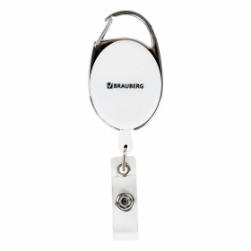Держатель-рулетка для бейджей 70 см, петелька, карабин, белый, в блистере, BRAUBERG, 238238