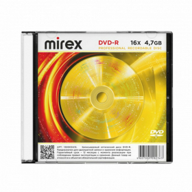 Диск DVD-R MIREX, 4,7 ГБ, 16x, Slim Case, 1 штука, UL130003A1S
