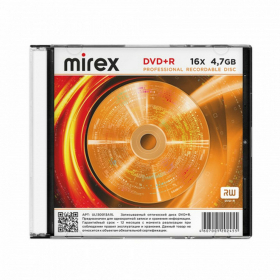 Диск DVD+R (плюс) MIREX, 4,7 ГБ, 16x, Slim Case, 1 штука, UL130013A1S