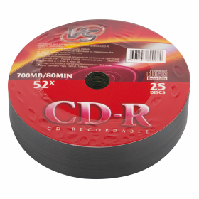 Диски CD-R VS, 700 Мб, 52x, Bulk (термоусадка без шпиля), КОМПЛЕКТ 25 шт., VSCDRSH2501