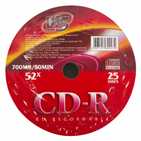 Диски CD-R VS, 700 Мб, 52x, Bulk (термоусадка без шпиля), КОМПЛЕКТ 25 шт., VSCDRSH2501