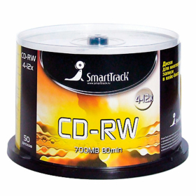 Диски CD-RW SMARTTRACK, 700 Мб, 4-12x, Cake Box (упаковка на шпиле), КОМПЛЕКТ 50 шт., ST000200