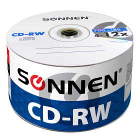 Диски CD-RW SONNEN 700 Mb 4-12x Bulk (термоусадка без шпиля), КОМПЛЕКТ 50 шт., 512578