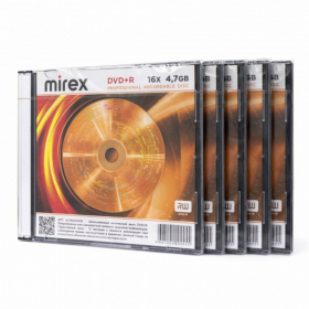 Диски DVD+R (плюс) MIREX, 4,7 ГБ, 16x, Slim Case, КОМПЛЕКТ 5 шт., UL130013A1F