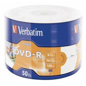 Диски DVD-R VERBATIM DataLife, 4,7 Гб, 16x, Bulk (термоусадка без шпиля), КОМПЛЕКТ 50 шт., 43791
