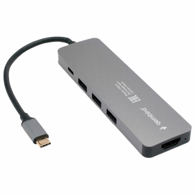 Док-станция GEMBIRD Type-C 5 в 1: 3хUSB3.1, PD100W, HDMI, кабель 17 см, алюминий, UHB-D1