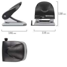 Дырокол BRAUBERG "Jet", до 40 листов, черный, 224341