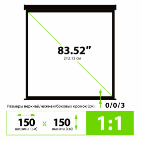 Экран Cactus Wallscreen CS-PSW-150X150-BK, 150x150 см, 1:1, настенно-потолочный, черный, PSW-150x150-BK