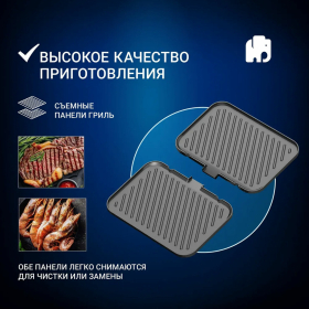 Электрогриль VIXTER ECG-1212, 2000 Вт, съемные панели, регулировка температуры, серебро/черный