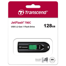 Флеш-диск 128 GB TRANSCEND JetFlash 790C, разъем USB Type-С, черный/зеленый, TS128GJF790C