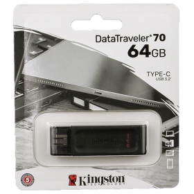 Флеш-диск 64 GB KINGSTON DataTraveler 70, разъем Type-C 3.2, черный, DT70/64GB