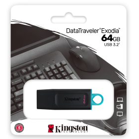 Флеш-диск 64 GB KINGSTON DataTraveler Exodia, разъем USB 3.2, черный/бирюзовый, DTX/64GB