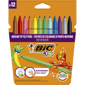 Фломастеры BIC "Kid Couleur", 12 цветов, суперсмываемые, вентилируемый колпачок, европодвес, 9202932
