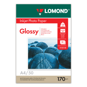 Фотобумага глянцевая, А4, 170 г/м2, односторонняя, 50 листов, LOMOND, 0102142