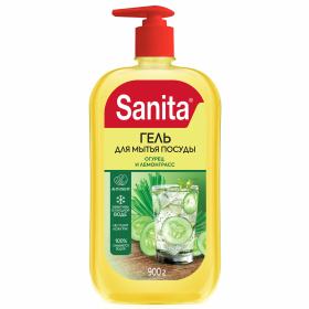 Гель для мытья посуды 900г SANITA "Огурец и лемонграсс", дозатор, 27863