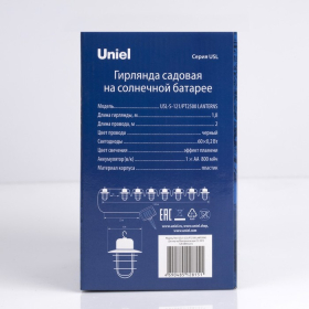 Гирлянда Uniel «Нить» 1.8 м с насадками «Фонарики», IP44, тёмная нить, 72 LED, эффект пламени , 1 режим, солнечная батарея