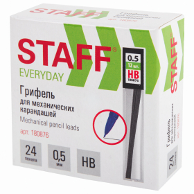 Грифели запасные 0,5 мм, HB, STAFF "EVERYDAY" MPL-876, КОМПЛЕКТ 12 шт., 180876