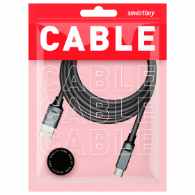 Кабель BOLD USB – Type-C 1 м, 3 А, SMARTBUY, для быстрой зарядки и передачи данных, толстый, черный, 18102, 3112BOLD-BLACK