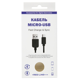 Кабель USB – micro USB 2.0, 1 м, RED LINE, для подключения портативных устройств и периферии, черный, УТ000002814