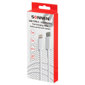 Кабель USB Type-C-Lightning с поддержкой быстрой зарядки, белый, 1 м, SONNEN, медный, 513612