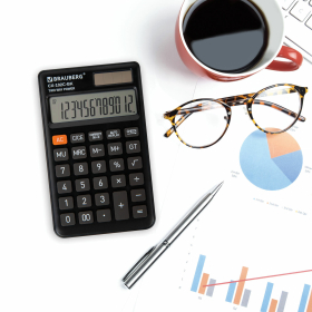 Калькулятор карманный BRAUBERG CX-102C-BK (76x126 мм), 12 разрядов, двойное питание, ЧЕРНЫЙ, 272647