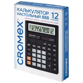 Калькулятор настольный CROMEX 888 (185x145 мм), 12 разрядов, ЧЕРНЫЙ, 271728