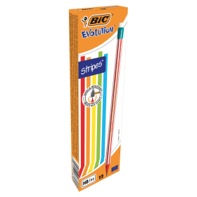 Карандаш чернографитный BIC, 1 шт., "Evolution Stripes", HB, с ластиком, корпус ассорти, 8960342