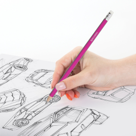 Карандаш чернографитный BRAUBERG, 1 шт., "Alderida", НВ, трехгранный, с ластиком, корпус розовый, заточенный, 180611