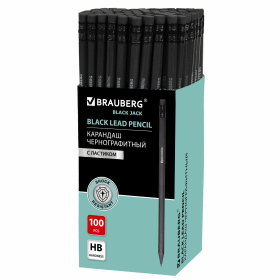 Карандаш чернографитный BRAUBERG, 1 шт., "Black Jack", НВ, с ластиком, черное дерево, корпус черный, 180609