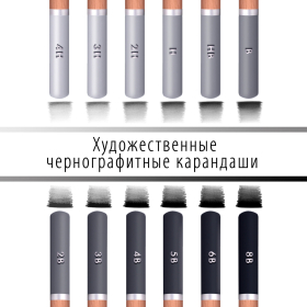 Карандаши художественные чернографитные 4H-8B, НАБОР 12 штук, BRAUBERG ART "CLASSIC", 181542