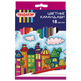 Карандаши цветные ПИФАГОР "СКАЗОЧНЫЙ ГОРОД", 18 цветов, шестигранные, 181584