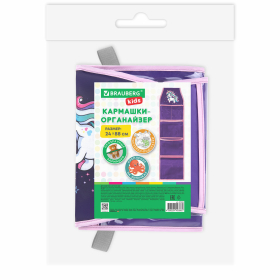 Кармашки-органайзер в шкафчик для детского сада BRAUBERG KIDS, крепление на липучке, наклейки-подсказки, 24х88 см, "Unipony", 273284