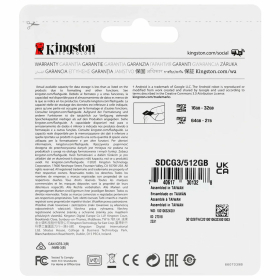 Карта памяти microSDXC 512 GB KINGSTON Canvas Go Plus, UHS-I U1, 170 Мб/с (class 10), с адаптером, SDCG3/512Gb