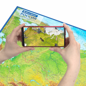 Карта России физическая 157х107 см, 1:5,5М, с ламинацией, интерактивная, в тубусе, BRAUBERG, 112399
