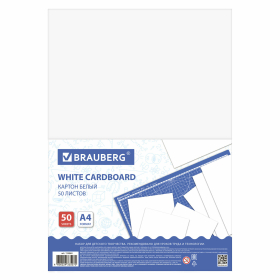 Картон белый А4 МЕЛОВАННЫЙ (белый оборот), 50 листов, в коробке, BRAUBERG, 210х297 мм, 113563