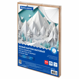 Картон белый А4 немелованный, 200 листов, в коробе, BRAUBERG, 210х297 мм, 116633