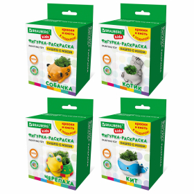 КАШПО ИЗ ГИПСА СО МХОМ, с красками и кистью для росписи, ассорти, BRAUBERG KIDS, 666012